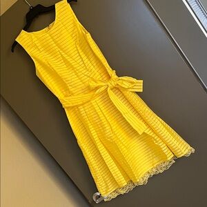 Yellow Sleeveless Dress with Waist Tie